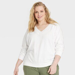 Universal Thread Leisure Studio French Terry Pullover Sweatshirt in White L